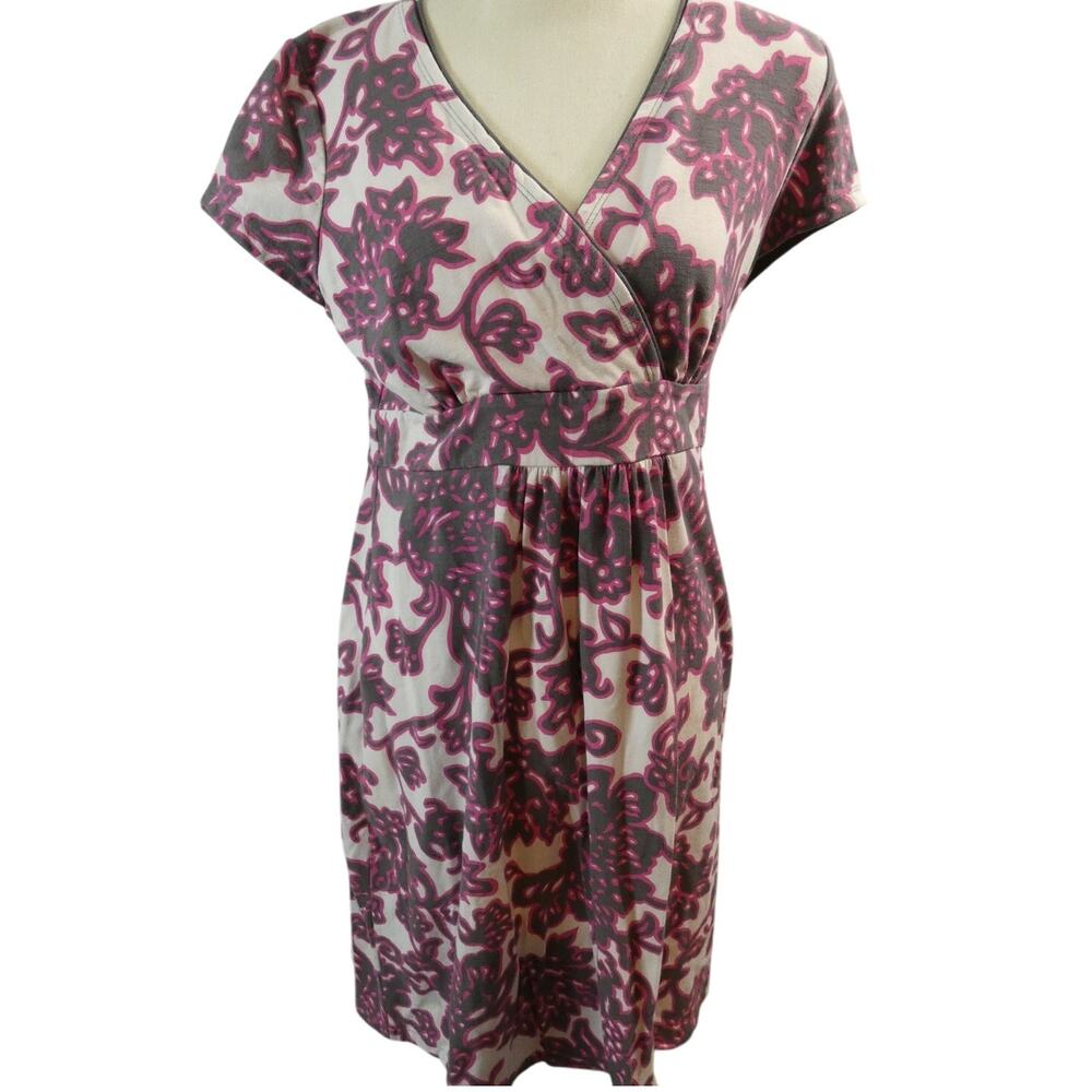 Boden Women's 8R Floral V-Neck Pleated Short Sleeved Dress Business Office